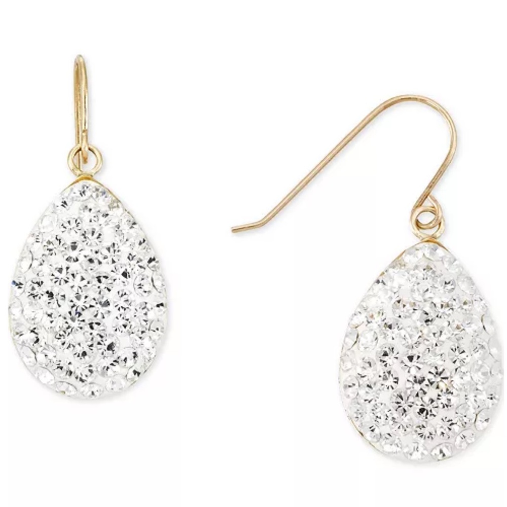 Crystal Pave Teardrop Cluster Drop Earrings in18K Gold plated Brass